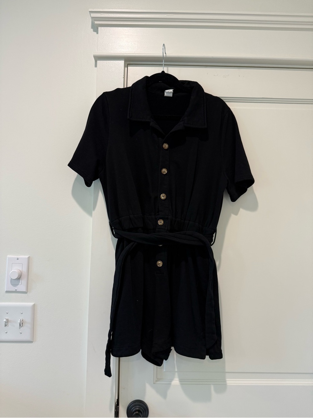 Black Button-Front One-Piece Romper